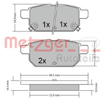 Sada brzdových destiček, kotoučová brzda METZGER 1170360