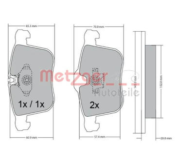 Sada brzdových destiček, kotoučová brzda METZGER AUTOTEILE 1170481