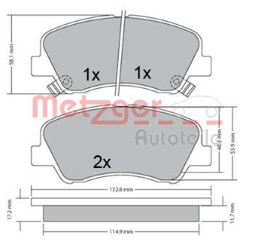 Sada brzdových destiček, kotoučová brzda METZGER AUTOTEILE 1170620