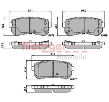 Sada brzdových destiček, kotoučová brzda METZGER AUTOTEILE 1170886