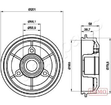 Brzdový bubon JAPANPARTS TA-0607C
