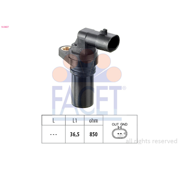 Snímač, poloha vačkového hřídele FACET 9.0407