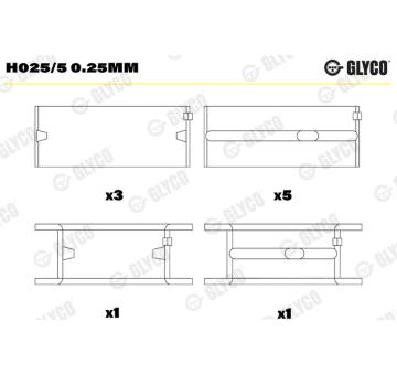 Hlavní ložiska klikového hřídele GLYCO H025/5 0.25mm