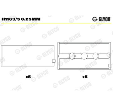Hlavní ložiska klikového hřídele GLYCO H1163/5 0.25mm