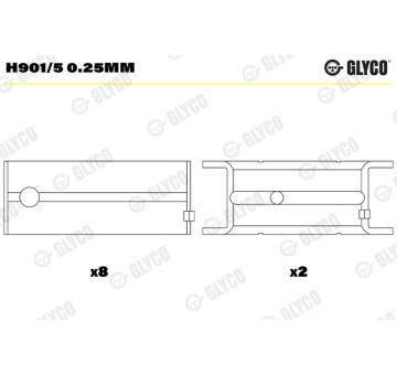 Hlavní ložiska klikového hřídele GLYCO H901/5 0.25mm