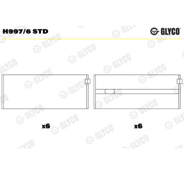 Hlavní ložiska klikového hřídele GLYCO H997/6 STD