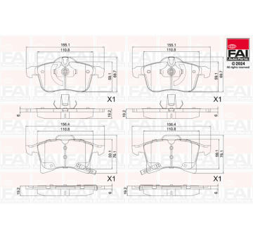 Sada brzdových destiček, kotoučová brzda FAI AutoParts BP143