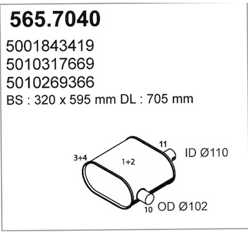 Stredni-/zadni tlumic vyfuku ASSO 565.7040