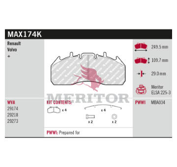 Sada brzdových destiček, kotoučová brzda MERITOR MAX174K