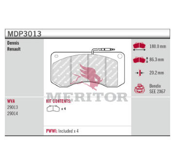Sada brzdových destiček, kotoučová brzda MERITOR MDP3013