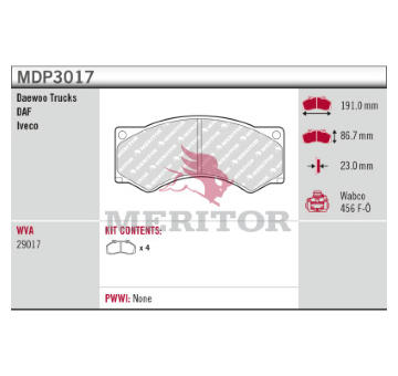 Sada brzdových destiček, kotoučová brzda MERITOR MDP3017