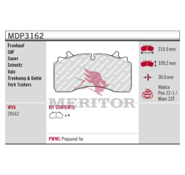 Sada brzdových destiček, kotoučová brzda MERITOR MDP3162
