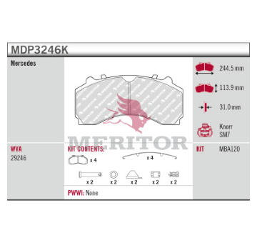 Sada brzdových destiček, kotoučová brzda MERITOR MDP3246K