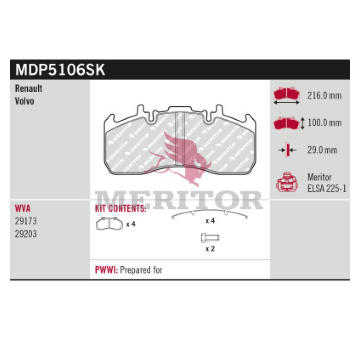 Sada brzdových destiček, kotoučová brzda MERITOR MDP5106SK