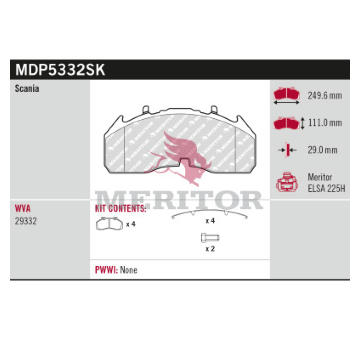 Sada brzdových destiček, kotoučová brzda MERITOR MDP5332SK