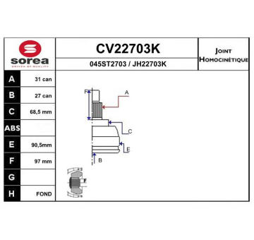 Sada kloubů, hnací hřídel EAI CV22703K