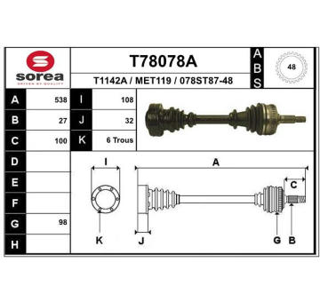 Hnací hřídel EAI T78078A