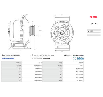 Alternátor AS-PL A01322(SEG)