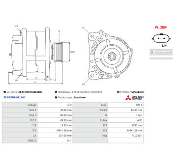 Alternátor AS-PL A5412(MITSUBISHI)