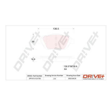 Sada brzdových destiček, kotoučová brzda Dr!ve+ DP1010.10.0730