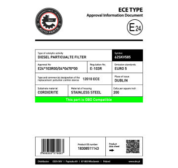 Filtr sazových částic, výfukový systém ESEN SKV 62SKV585