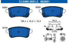 Sada brzdových platničiek kotúčovej brzdy ATE 13.0460-2651.2