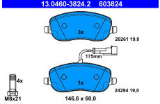 Sada brzdových destiček, kotoučová brzda ATE 13.0460-3824.2