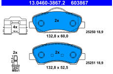 Sada brzdových destiček, kotoučová brzda ATE ATE 13.0460-3867.2