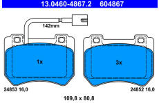 Sada brzdových destiček, kotoučová brzda ATE 13.0460-4867.2