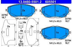Sada brzdových destiček, kotoučová brzda ATE 13.0460-5501.2