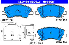 Sada brzdových destiček, kotoučová brzda ATE 13.0460-5506.2