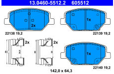 Sada brzdových destiček, kotoučová brzda ATE 13.0460-5512.2