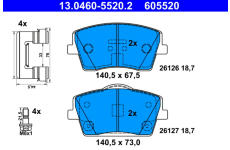 Sada brzdových platničiek kotúčovej brzdy ATE 13.0460-5520.2