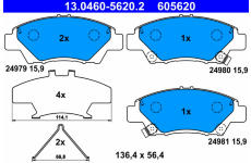 Sada brzdových destiček, kotoučová brzda ATE 13.0460-5620.2