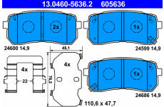 Sada brzdových destiček, kotoučová brzda ATE 13.0460-5636.2