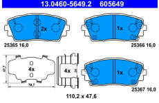 Sada brzdových destiček, kotoučová brzda ATE 13.0460-5649.2