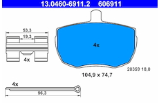 Sada brzdových destiček, kotoučová brzda ATE 13.0460-6911.2