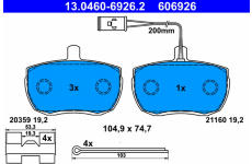 Sada brzdových destiček, kotoučová brzda ATE 13.0460-6926.2
