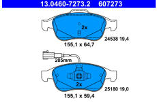 Sada brzdových destiček, kotoučová brzda ATE ATE 13.0460-7273.2