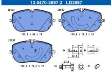 Sada brzdových destiček, kotoučová brzda ATE 13.0470-3897.2