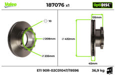 Brzdový kotúč VALEO 187076