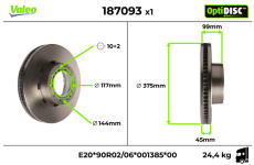 Brzdový kotouč VALEO 187093
