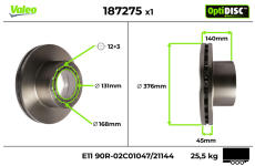 Brzdový kotúč VALEO 187275