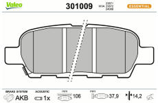 Sada brzdových destiček, kotoučová brzda VALEO 301009