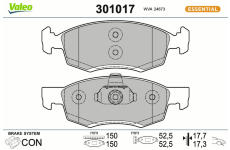Sada brzdových destiček, kotoučová brzda VALEO 301017