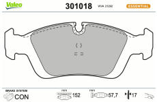 Sada brzdových destiček, kotoučová brzda VALEO 301018