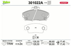 Sada brzdových destiček, kotoučová brzda VALEO 301022A