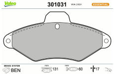 Sada brzdových destiček, kotoučová brzda VALEO 301031