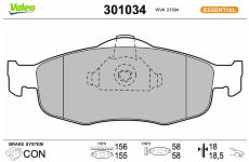 Sada brzdových destiček, kotoučová brzda VALEO 301034