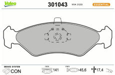 Sada brzdových destiček, kotoučová brzda VALEO 301043
